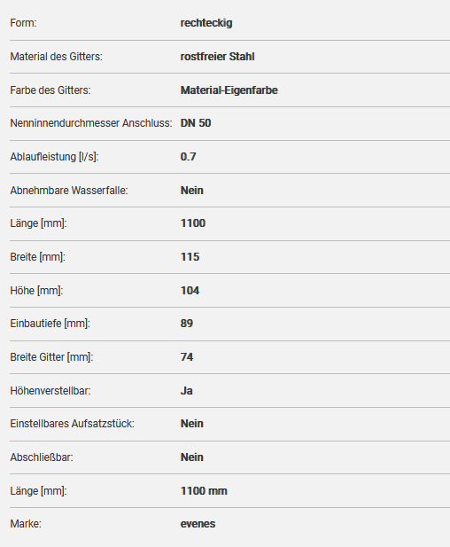 Evenes Duschrinne 1100 mm inkl. verfliesbarem Einsatz – Bild 2