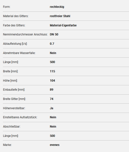 Evenes Duschrinne 500 mm inkl. verfliesbarem Einsatz – Bild 2