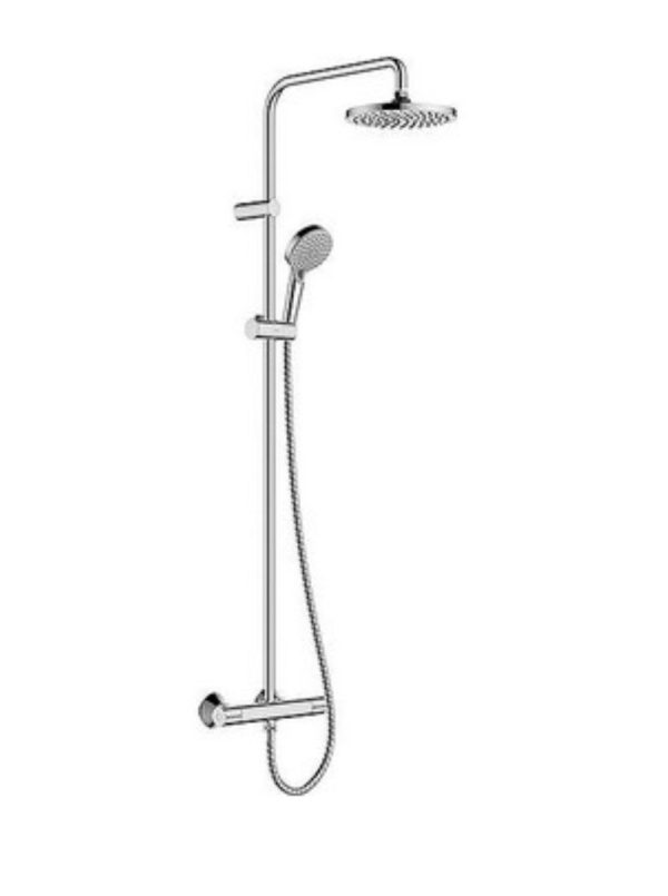 Brause-System Hansgrohe 200 1jet Vernis Blend Handbrause, Kopfbrause Ø 205 mm und Thermostat chrom
