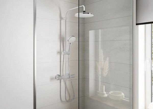 Brause-System Hansgrohe 200 1jet Vernis Blend Handbrause, Kopfbrause Ø 205 mm und Thermostat chrom – Bild 2