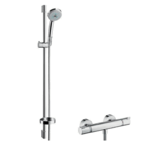 Brausethermostat-Set Hansgrohe Croma 100 Brausestange 900 mm, Handbrause Ø 100 mm und Brauseschlauch chrom