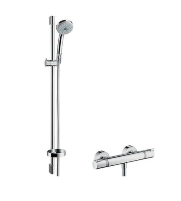 Brausethermostat-Set Hansgrohe Croma 100 Brausestange 900 mm, Handbrause Ø 100 mm und Brauseschlauch chrom