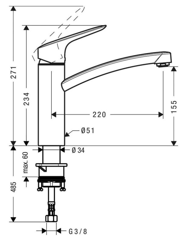 Spültischmischer Hansgrohe 160 Logis Schwenkauslauf Ausladung 220 mm chrom – Bild 2