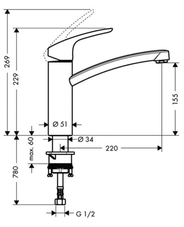Spültischmischer Hansgrohe Focus ND Schwenkauslauf Ausladung 220 mm verchromt – Bild 3